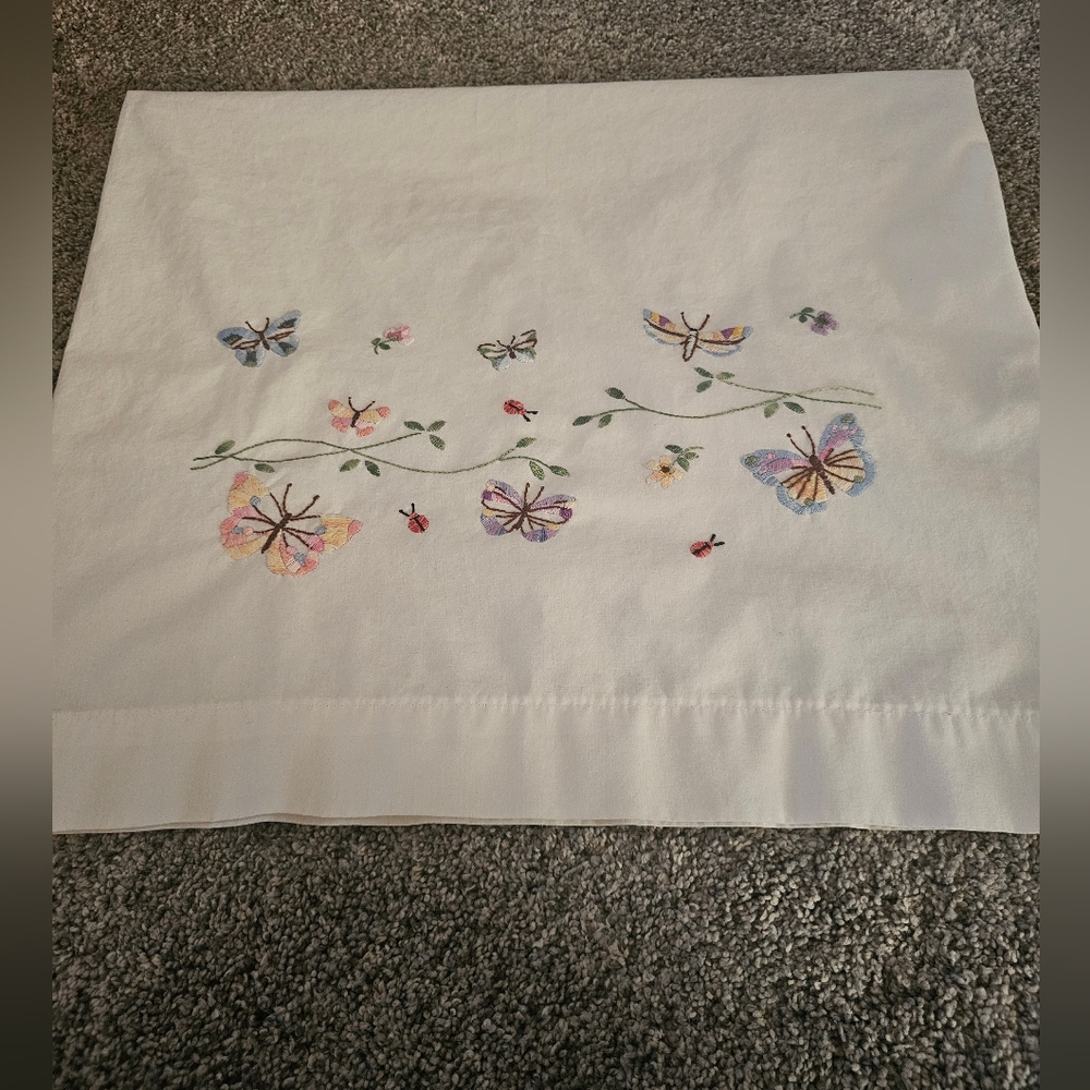 Embroidered Vintage Pillow Case Butterflies